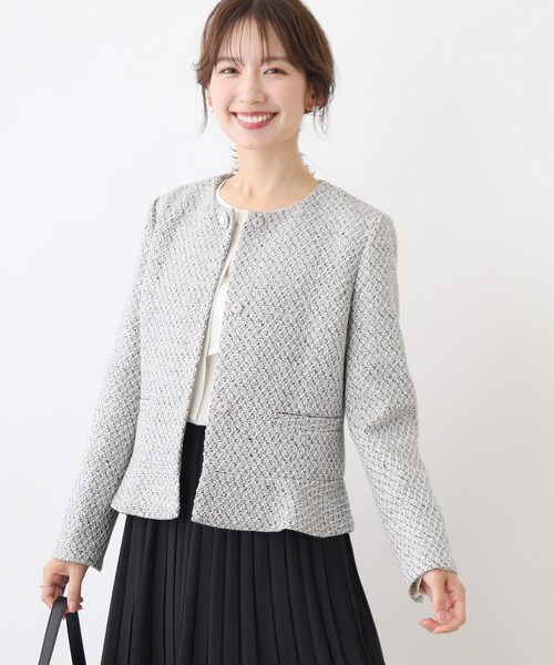 couture brooch（クチュールブローチ）の「◆【セレモニーシーン/ONOFF兼用】ツイードビジュー釦ジャケット（ノーカラージャケット・レディース・ブラック系3/ライトベージュ・40/34/36/38/42）」の15枚目の写真