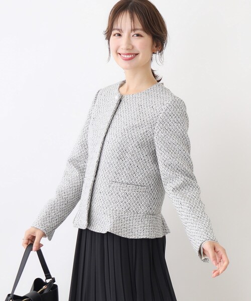 couture brooch（クチュールブローチ）の「◆【セレモニーシーン/ONOFF兼用】ツイードビジュー釦ジャケット（ノーカラージャケット・レディース・ブラック系3/ライトベージュ・40/34/36/38/42）」の16枚目の写真