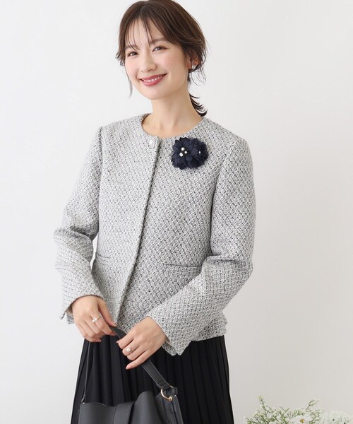 couture brooch（クチュールブローチ）の「◆【セレモニーシーン/ONOFF兼用】ツイードビジュー釦ジャケット（ノーカラージャケット・レディース・ブラック系3/ライトベージュ・40/34/36/38/42）」の17枚目の写真