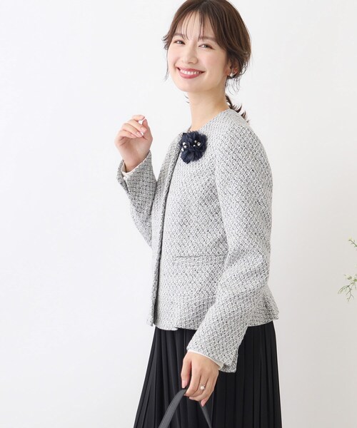 couture brooch（クチュールブローチ）の「◆【セレモニーシーン/ONOFF兼用】ツイードビジュー釦ジャケット（ノーカラージャケット・レディース・ブラック系3/ライトベージュ・40/34/36/38/42）」の18枚目の写真