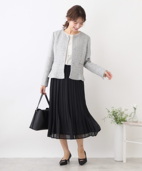 couture brooch（クチュールブローチ）の「◆【セレモニーシーン/ONOFF兼用】ツイードビジュー釦ジャケット（ノーカラージャケット・レディース・ブラック系3/ライトベージュ・40/34/36/38/42）」の6枚目の写真