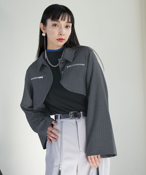 HARE（ハレ）の「メタルジップショートブルゾン(HARE)（テーラードジャケット・レディース・ブラック/グレー・FREE）」の9枚目の写真