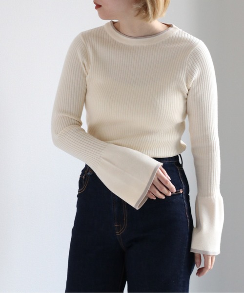 cepo(セポ)の「ソデスリットフレアニット(ニット/セーター・レディース・オフホワイト/ホワイト×ブラック/ホワイト×グレー/ブラック・M)」の2枚目の写真