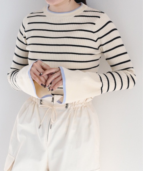 cepo(セポ)の「ソデスリットフレアニット(ニット/セーター・レディース・オフホワイト/ホワイト×ブラック/ホワイト×グレー/ブラック・M)」の8枚目の写真