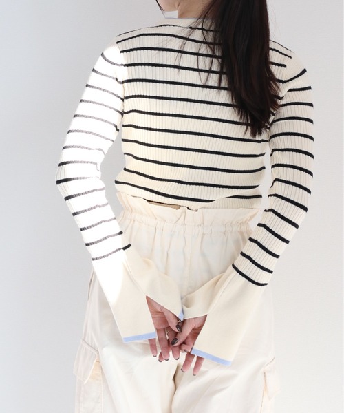 cepo(セポ)の「ソデスリットフレアニット(ニット/セーター・レディース・オフホワイト/ホワイト×ブラック/ホワイト×グレー/ブラック・M)」の7枚目の写真