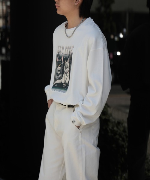 HOOK(フック)の「HOOK -original- にゃんにゃんマフィアプリントロンTEE(Tシャツ/カットソー・メンズ・ホワイト/ネイビー/ブラック/グレー・M/L/XL)」の17枚目の写真