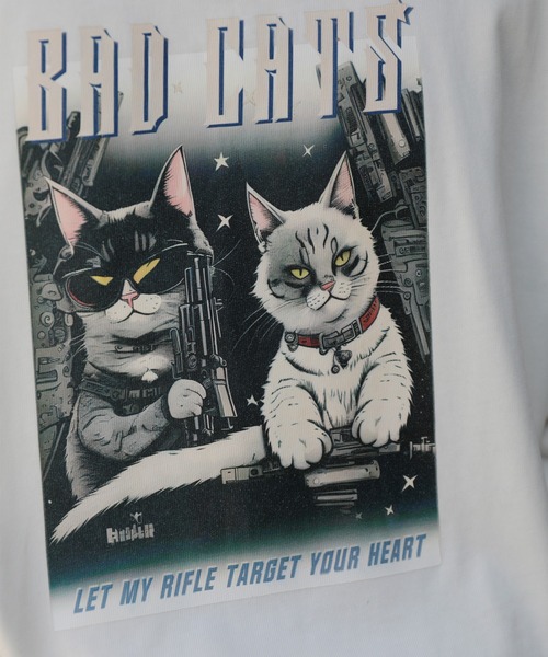 HOOK(フック)の「HOOK -original- にゃんにゃんマフィアプリントロンTEE(Tシャツ/カットソー・メンズ・ホワイト/ネイビー/ブラック/グレー・M/L/XL)」の18枚目の写真