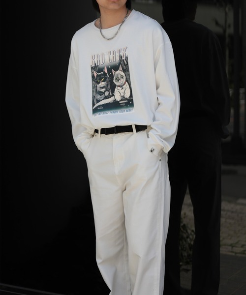 HOOK(フック)の「HOOK -original- にゃんにゃんマフィアプリントロンTEE(Tシャツ/カットソー・メンズ・ホワイト/ネイビー/ブラック/グレー・M/L/XL)」の19枚目の写真