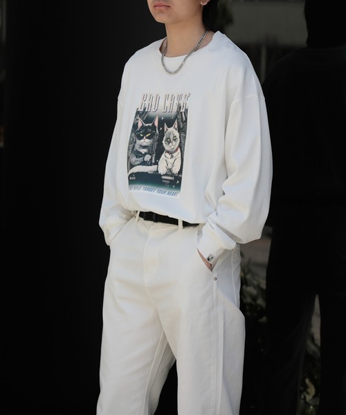 HOOK(フック)の「HOOK -original- にゃんにゃんマフィアプリントロンTEE(Tシャツ/カットソー・メンズ・ホワイト/ネイビー/ブラック/グレー・M/L/XL)」の20枚目の写真