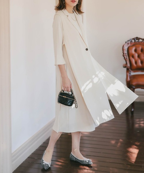 セール】サイドオープンロングジレ（ノーカラージャケット）｜Dorry