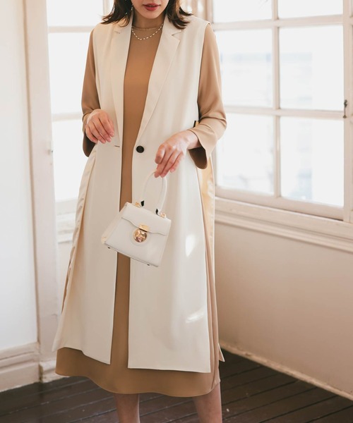 セール】サイドオープンロングジレ（ノーカラージャケット）｜Dorry