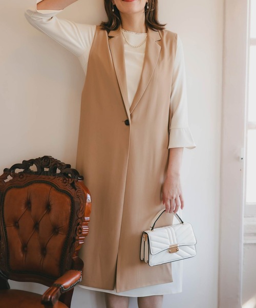 セール】サイドオープンロングジレ（ノーカラージャケット）｜Dorry