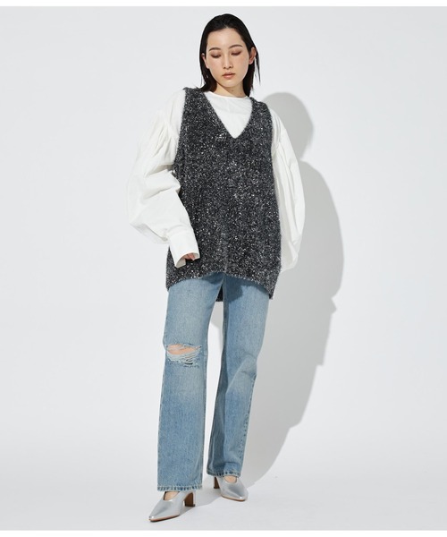 Settimissimo（セッティミッシモ）の「Vネック グリッターニット ジレ ベスト（ベスト・レディース・ブラック/ゴールド・FREE）」の7枚目の写真