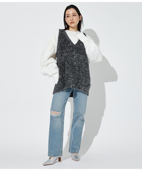 Settimissimo（セッティミッシモ）の「Vネック グリッターニット ジレ ベスト（ベスト・レディース・ブラック/ゴールド・FREE）」の8枚目の写真