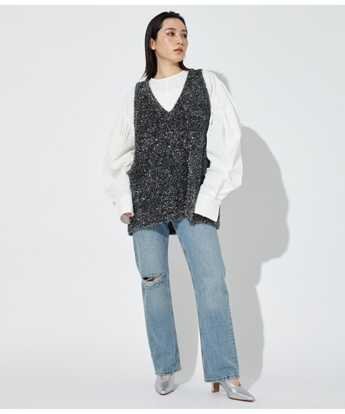 Settimissimo（セッティミッシモ）の「Vネック グリッターニット ジレ ベスト（ベスト・レディース・ブラック/ゴールド・FREE）」の9枚目の写真