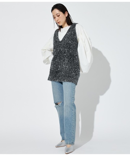 Settimissimo（セッティミッシモ）の「Vネック グリッターニット ジレ ベスト（ベスト・レディース・ブラック/ゴールド・FREE）」の10枚目の写真