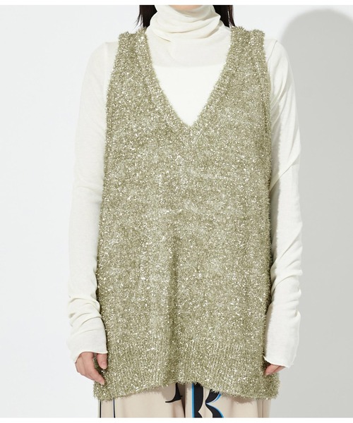 Settimissimo（セッティミッシモ）の「Vネック グリッターニット ジレ ベスト（ベスト・レディース・ブラック/ゴールド・FREE）」の19枚目の写真