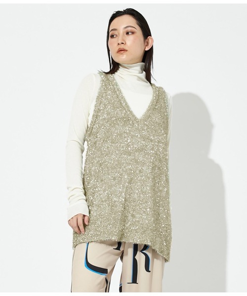 Settimissimo（セッティミッシモ）の「Vネック グリッターニット ジレ ベスト（ベスト・レディース・ブラック/ゴールド・FREE）」の11枚目の写真