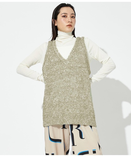 Settimissimo（セッティミッシモ）の「Vネック グリッターニット ジレ ベスト（ベスト・レディース・ブラック/ゴールド・FREE）」の12枚目の写真