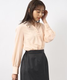 ◆≪XS-LLsize≫ パール調スキッパーブラウス【洗濯機洗い可】