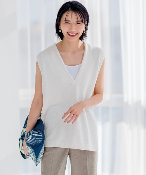 【セール】【洗える】コットンコード ニットベスト（ニット/セーター）｜23区（ニジュウサンク）