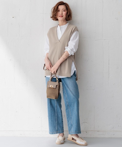 23区 S(ニジュウサンクチイサイサイズ)の「【洗える】コットンコード ニットベスト(ニット/セーター・レディース・ブラック系/ブラウン系/アイボリー系・32)」の10枚目の写真