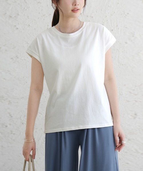 Doux Belle(ドゥーベル)の「コットン半袖シンプルTシャツ(Tシャツ/カットソー・レディース・ライトグリーン/グレー系その他/グレイッシュベージュ/ブラック/オフホワイト・MEDIUM)」の22枚目の写真