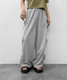 【LVEU.】サイドリボンスウェットパンツ / ボトムス パンツ スウェット ワイド ルーズ リボン ブラック グレー ブルー ZOZOTOWN限定