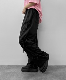 【LVEU.】サイドリボンスウェットパンツ / ボトムス パンツ スウェット ワイド ルーズ リボン ブラック グレー ブルー ZOZOTOWN限定