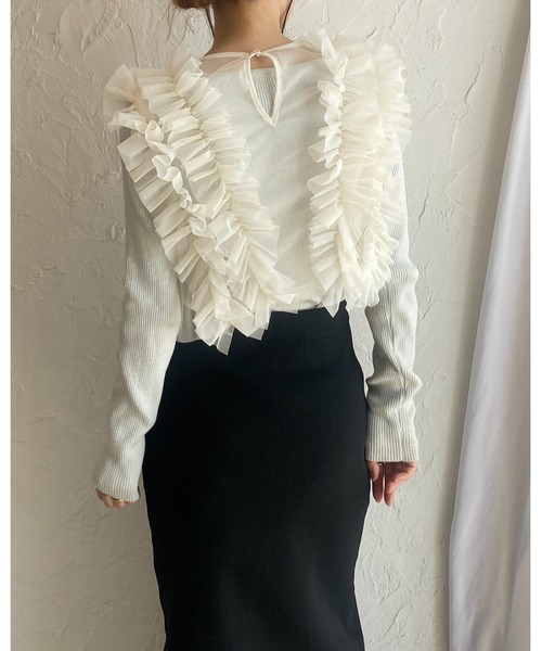 She's Closet(シーズクローゼット)の「シアーフリルチュールショート丈クロップドビスチェベスト(ベスト・レディース・グレイッシュベージュ/アイボリー/ブラック/グレー/チャコールグレー・FREE)」の10枚目の写真