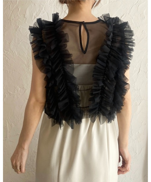 She's Closet(シーズクローゼット)の「シアーフリルチュールショート丈クロップドビスチェベスト(ベスト・レディース・グレイッシュベージュ/アイボリー/ブラック/グレー/チャコールグレー・FREE)」の14枚目の写真