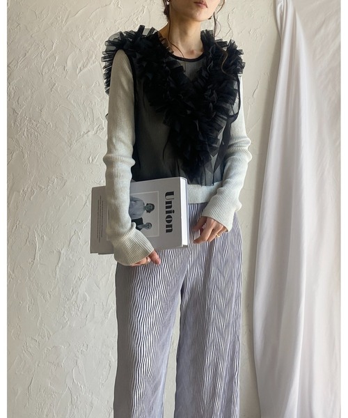 She's Closet(シーズクローゼット)の「シアーフリルチュールショート丈クロップドビスチェベスト(ベスト・レディース・グレイッシュベージュ/アイボリー/ブラック/グレー/チャコールグレー・FREE)」の18枚目の写真