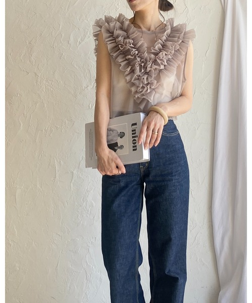 She's Closet(シーズクローゼット)の「シアーフリルチュールショート丈クロップドビスチェベスト(ベスト・レディース・グレイッシュベージュ/アイボリー/ブラック/グレー/チャコールグレー・FREE)」の20枚目の写真