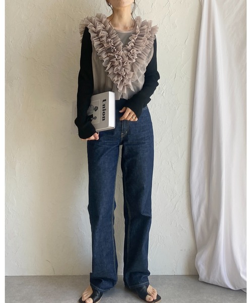 She's Closet(シーズクローゼット)の「シアーフリルチュールショート丈クロップドビスチェベスト(ベスト・レディース・グレイッシュベージュ/アイボリー/ブラック/グレー/チャコールグレー・FREE)」の22枚目の写真