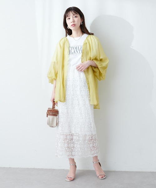 natural couture(ナチュラルクチュール)の「シアー刺繍Aラインスカート(スカート・レディース・オフホワイト/ブラック・FREE)」の9枚目の写真