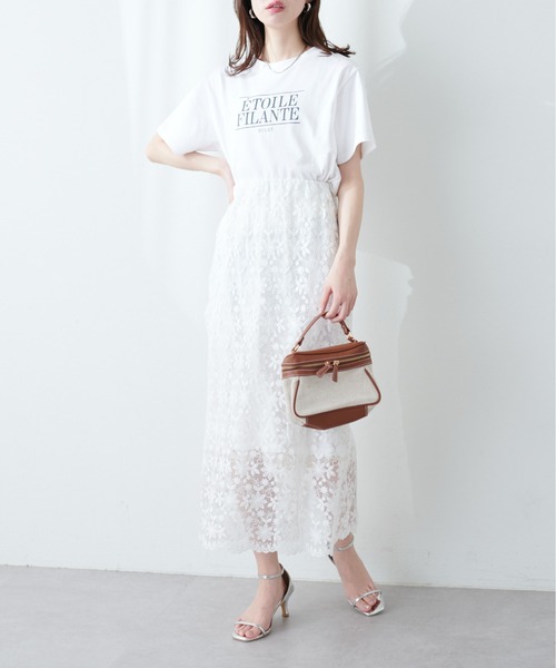 natural couture(ナチュラルクチュール)の「シアー刺繍Aラインスカート(スカート・レディース・オフホワイト/ブラック・FREE)」の6枚目の写真