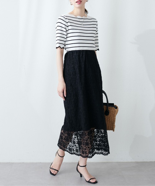 natural couture(ナチュラルクチュール)の「シアー刺繍Aラインスカート(スカート・レディース・オフホワイト/ブラック・FREE)」の19枚目の写真