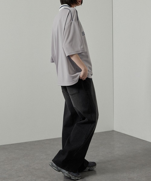 Alfred Alex（アルフレッドアレックス）の「【Alfred Alex】ハニカムメッシュ ビッグゲームシャツ/サッカーシャツ（Tシャツ/カットソー・メンズ・ライトグレー/ワイン/ホワイト/ブラック/ネイビー/ブラック系/グリーン系/レッド系・L/M）」の22枚目の写真