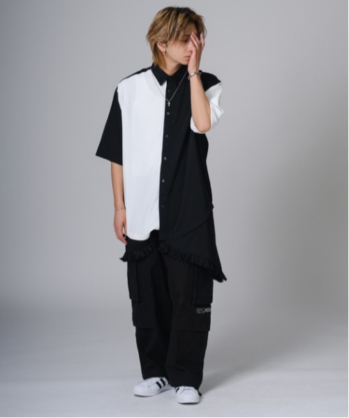 REGIEVO(レジエボ)の「REGIEVO 袖フリンジ2WAYシャツ(シャツ/ブラウス・メンズ・オフホワイト/ブラック・L/M)」の7枚目の写真