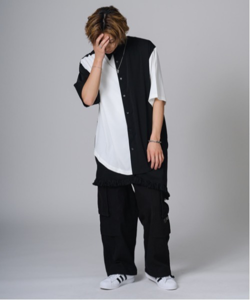 REGIEVO(レジエボ)の「REGIEVO 袖フリンジ2WAYシャツ(シャツ/ブラウス・メンズ・オフホワイト/ブラック・L/M)」の9枚目の写真