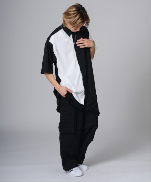 REGIEVO(レジエボ)の「REGIEVO 袖フリンジ2WAYシャツ(シャツ/ブラウス・メンズ・オフホワイト/ブラック・L/M)」の11枚目の写真