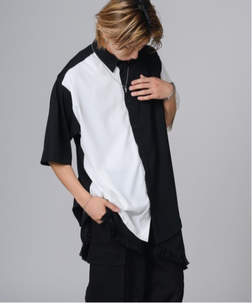 REGIEVO(レジエボ)の「REGIEVO 袖フリンジ2WAYシャツ(シャツ/ブラウス・メンズ・オフホワイト/ブラック・L/M)」の3枚目の写真