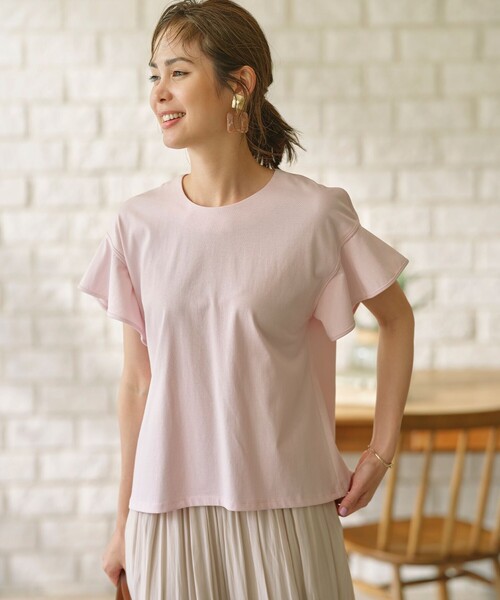 【UVケア・接触冷感】GIZAプレーティング天竺フリルスリーブ Tシャツ セール】【UVケア・接触冷感】GIZAプレーティング天竺フリル