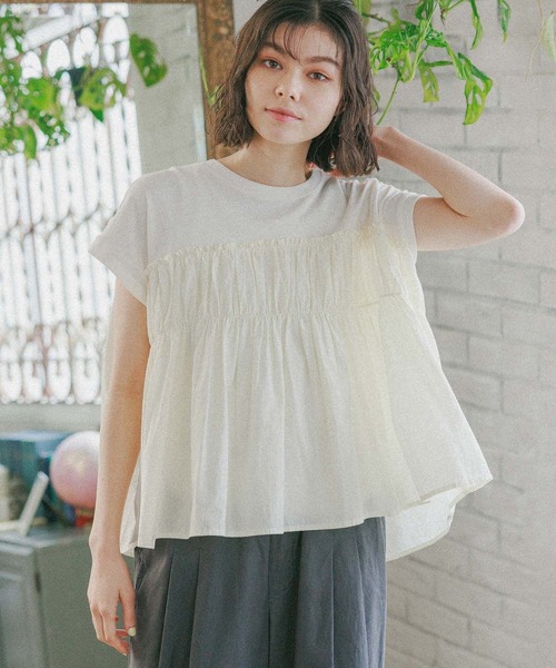 tシャツ カノココマンドプルオーバー レディース niko and（ニコアンド）の「ドッキングギャザープルオーバー