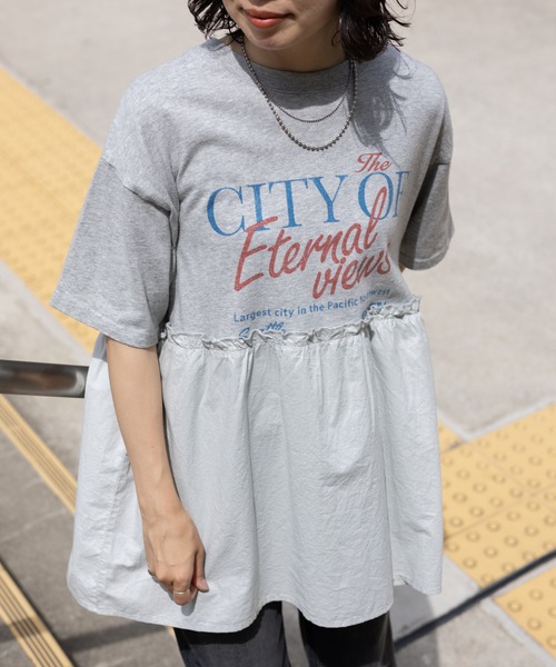 LEPSIM（レプシィム）の「切り替えリメイク風5分袖チュニック 124109