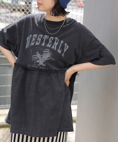 LEPSIM（レプシィム）の「切り替えリメイク風5分袖チュニック 124109