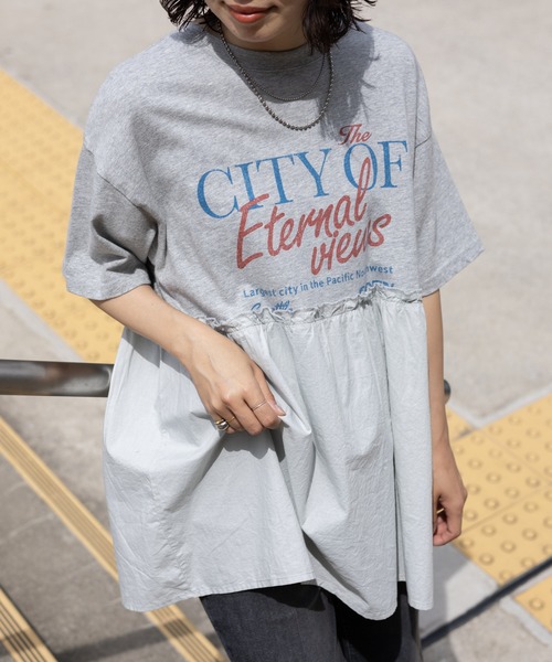 LEPSIM（レプシィム）の「切り替えリメイク風5分袖チュニック　124109（Tシャツ/カットソー・レディース・チャコールグレー/杢グレー/ブルー・FREE）」の10枚目の写真