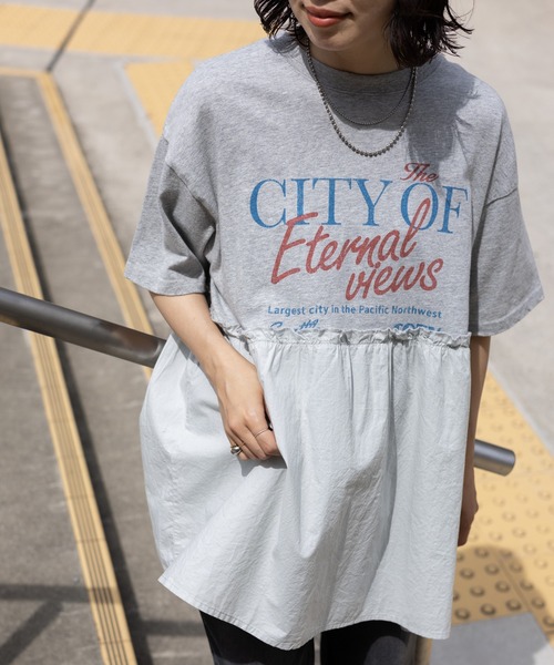 LEPSIM（レプシィム）の「切り替えリメイク風5分袖チュニック　124109（Tシャツ/カットソー・レディース・チャコールグレー/杢グレー/ブルー・FREE）」の11枚目の写真