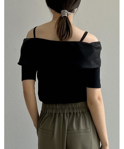 Re:EDIT（リエディ）の「[2024 SUMMER COLLECTION]オーガンジードッキングリブオフショルトップス（シャツ/ブラウス・レディース・ホワイト/ブラック・LARGE/MEDIUM）」の14枚目の写真