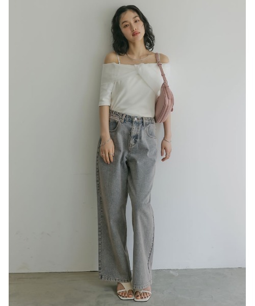 Re:EDIT（リエディ）の「[2024 SUMMER COLLECTION]オーガンジードッキングリブオフショルトップス（シャツ/ブラウス・レディース・ホワイト/ブラック・LARGE/MEDIUM）」の13枚目の写真